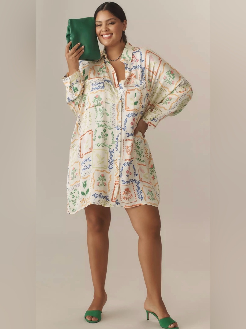 Anthropologie Corey Lynn Calter Long-Sleeve Printed Mini Shirtdress size Small
